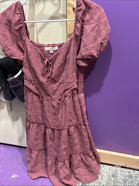 Rewind Dresses & Skirts - Rewind Mauve Puff-Sleeve Tiered Mini Dress
